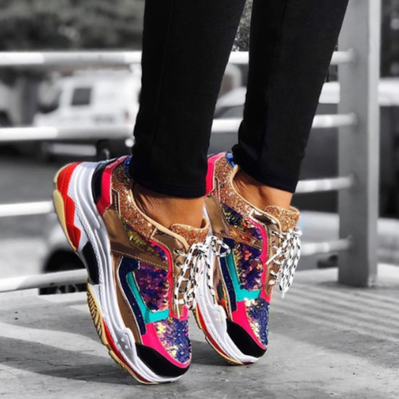 Cape Robbin Shoes - Cape Robbin Chunky Fashion Sneaker Glitter Sequin